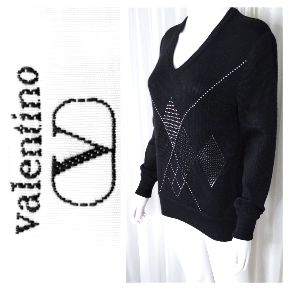 Valentino Sweater • Wool Knit Pullover • Vintage Designer • Oversized • Italy 40
